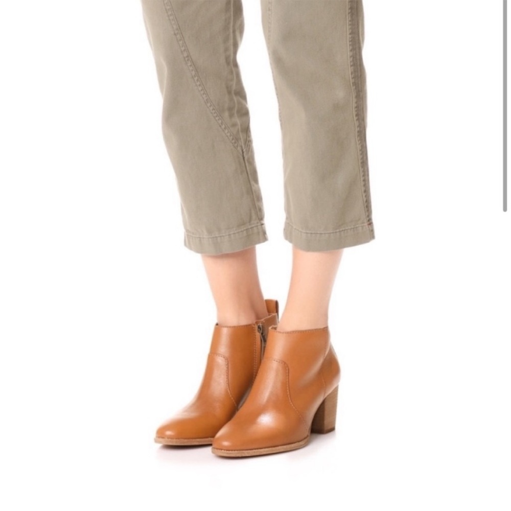 Madewell The Brenner Boot Leather Ankle Boot Tan Zipper Block Heel 8